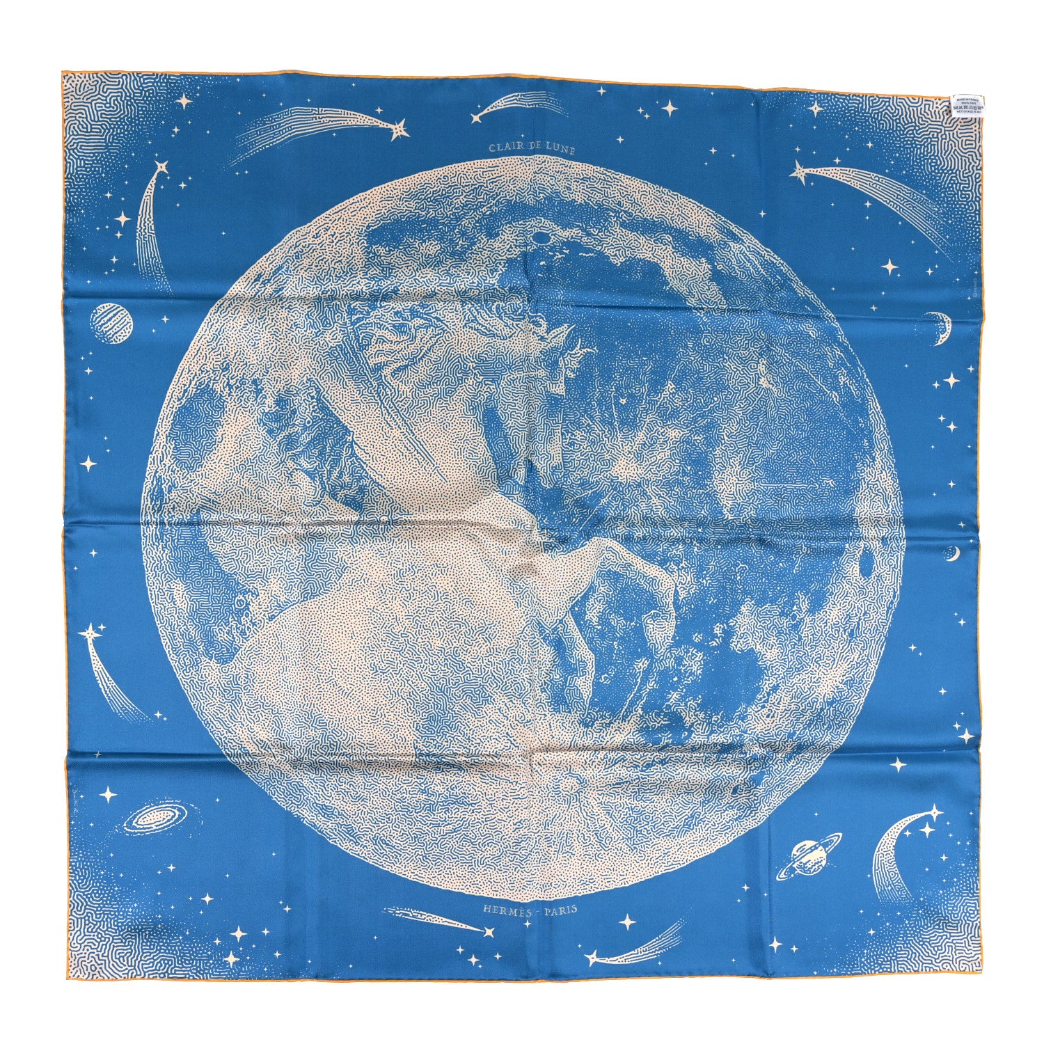 Hermes Silk Clair De Lune Double Face Scarf 90 Black Jaune D'Or Bleu 5 of 5