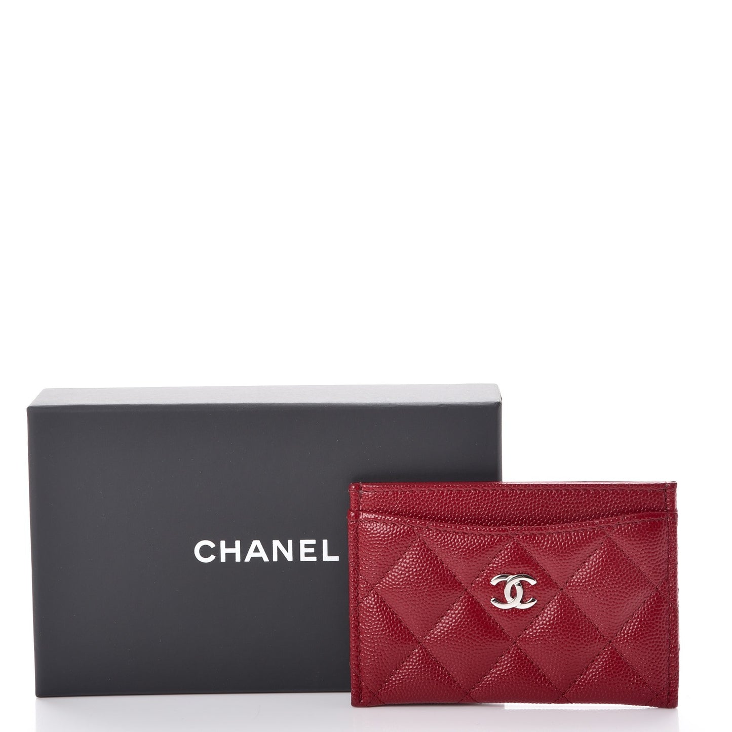 Caviar Quilted Card Holder Dark Red