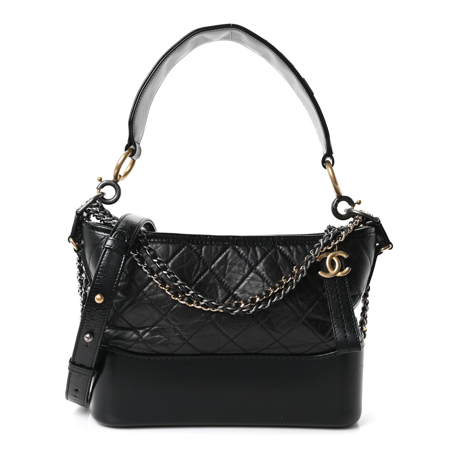 Aged Calfskin Quilted Small Gabrielle Logo Hobo Black