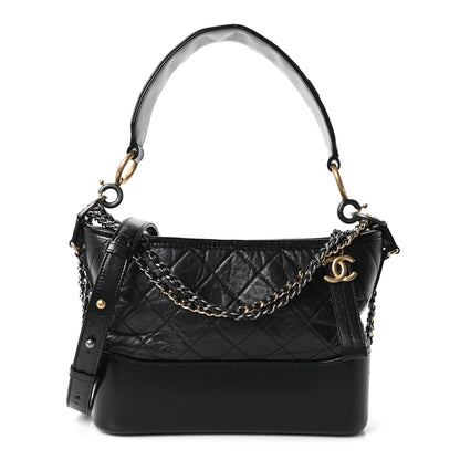 Chanel Aged Calfskin Quilted Small Gabrielle Logo Hobo Black 1 of 9