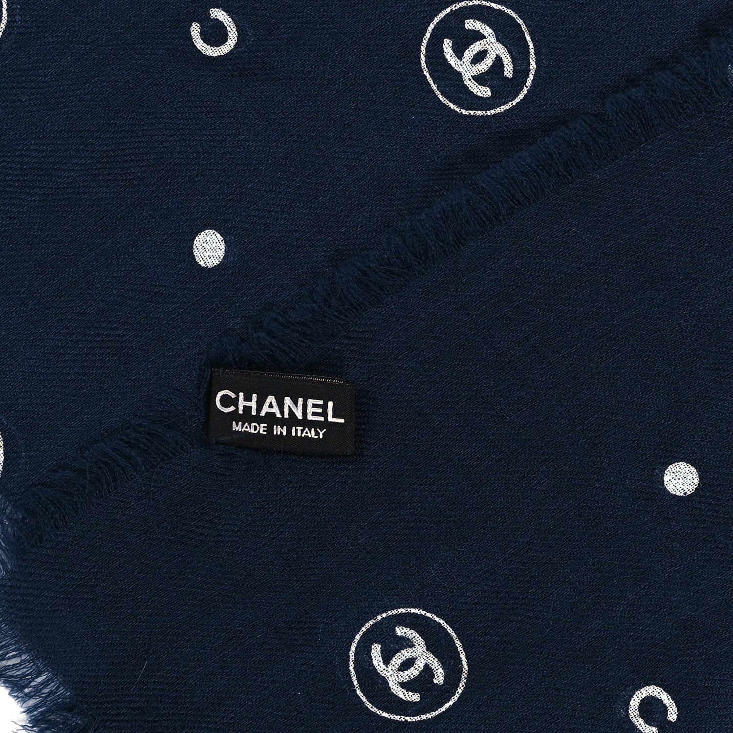 Chanel Cashmere CC Fringe Scarf Navy Blue 3 of 4