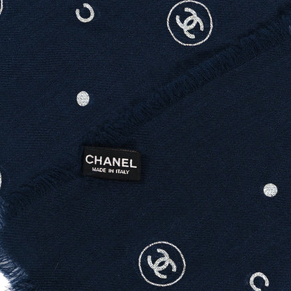 Chanel Cashmere CC Fringe Scarf Navy Blue 3 of 4