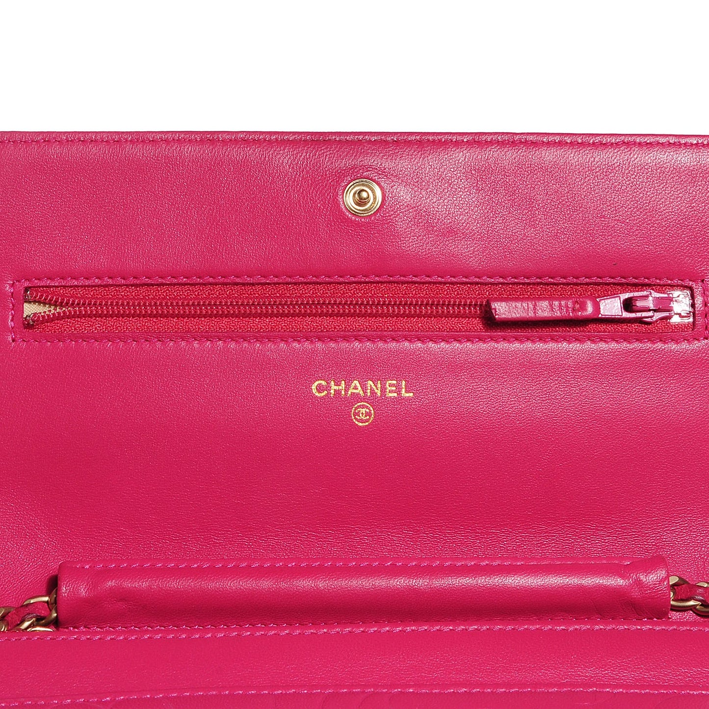 Lambskin Camellia Wallet on Chain WOC Dark Pink