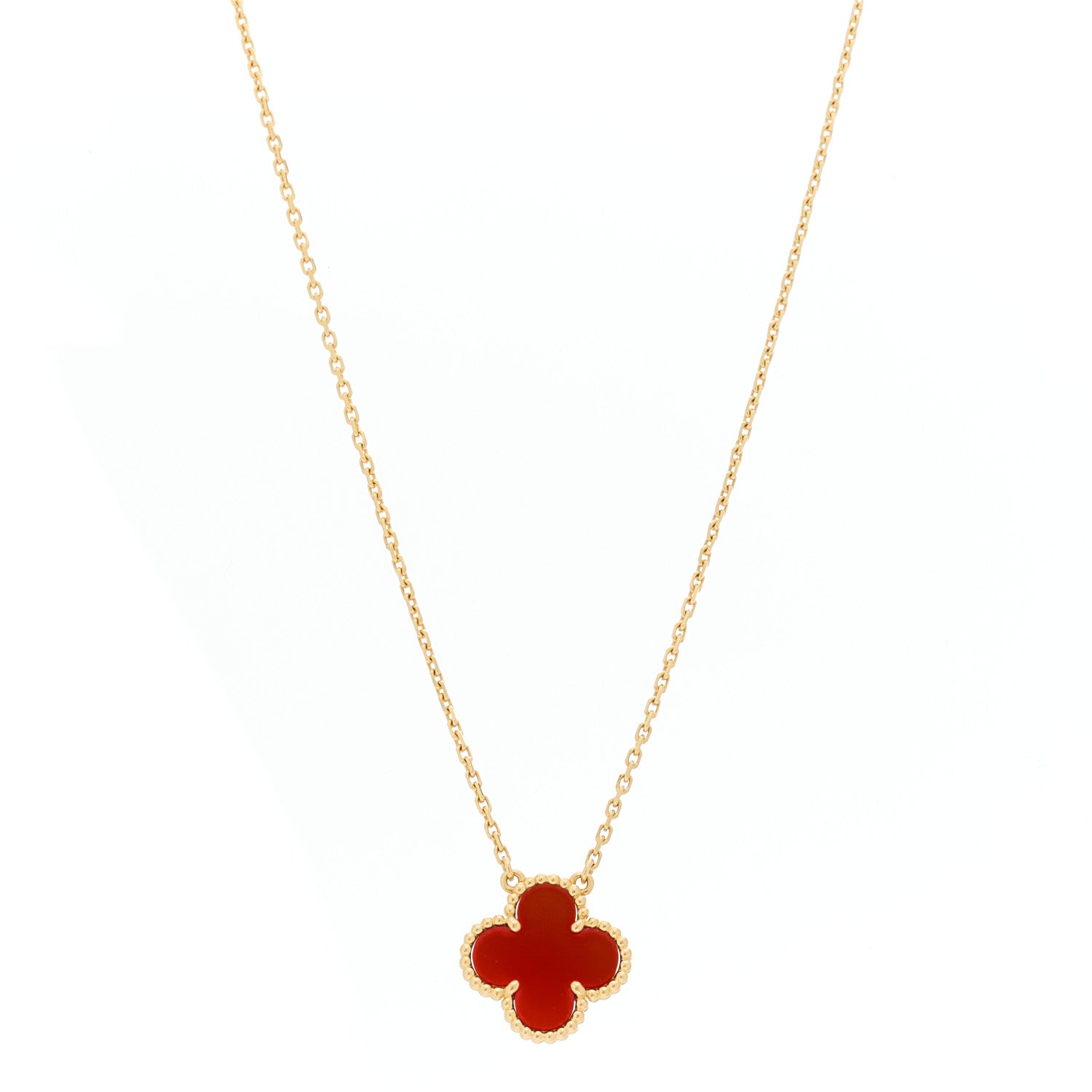 Van Cleef & Arpels 18K Yellow Gold Carnelian Vintage Alhambra Pendant Necklace 1 of 4