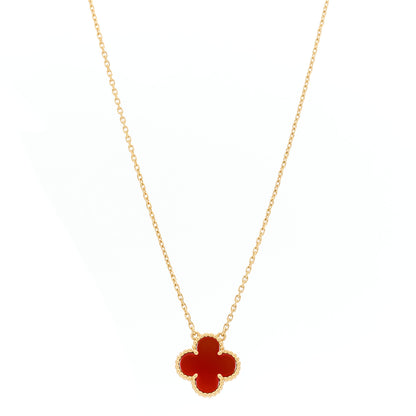 Van Cleef & Arpels 18K Yellow Gold Carnelian Vintage Alhambra Pendant Necklace 1 of 4