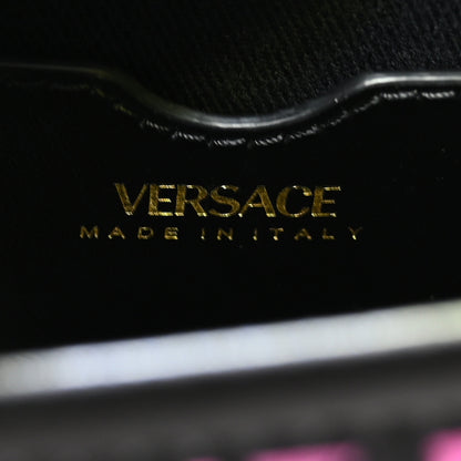 Versace Calfskin Cotton Floral Printed La Medusa Mini Book Tote Black Water Lily 6 of 9