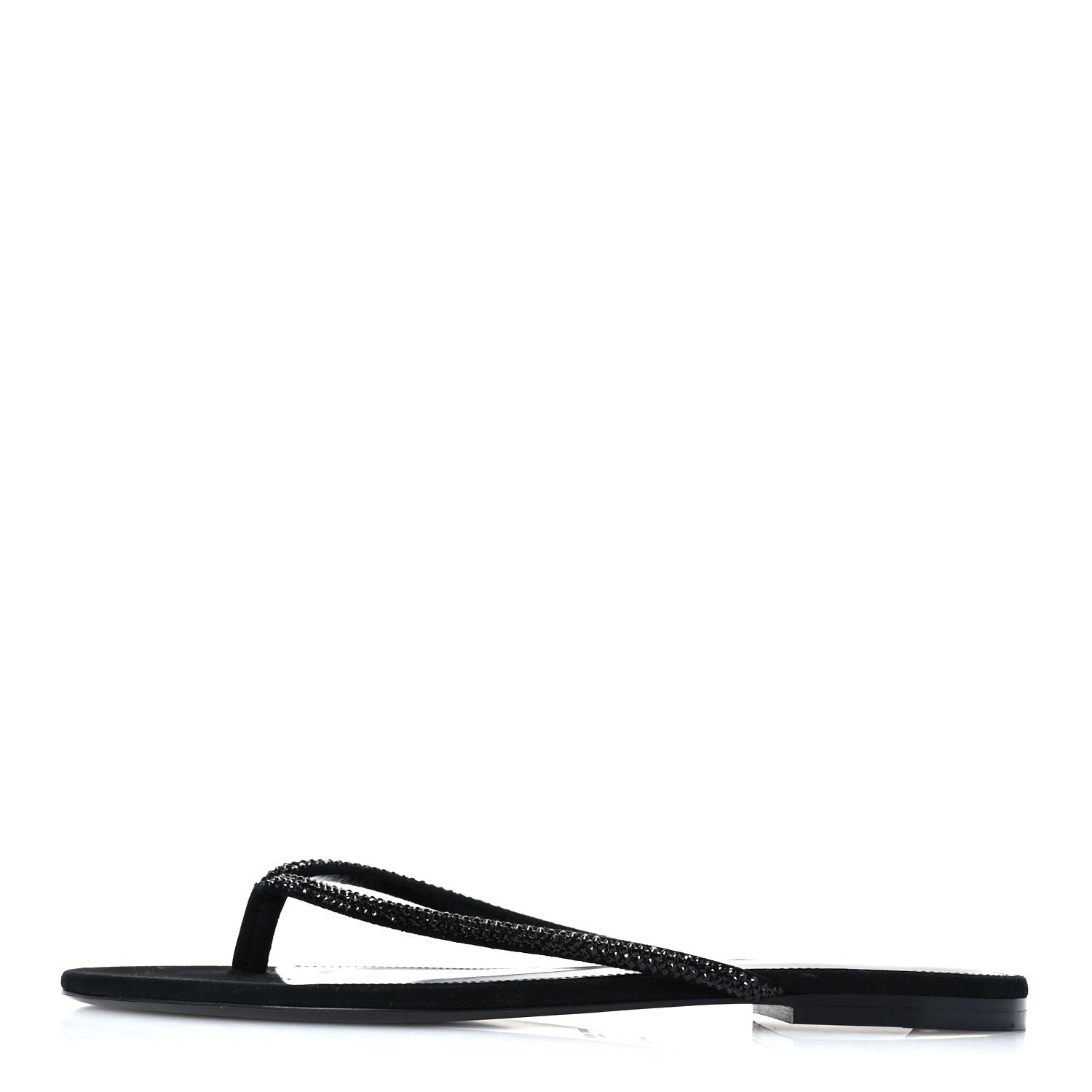 Saint Laurent Kid Suede Strass Crystal Embellished Joni 05 Flat Sandals 37 Black 1 of 8