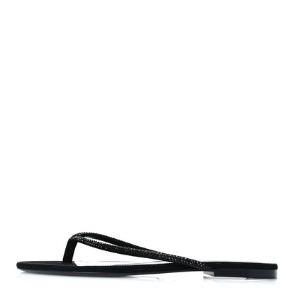 Saint Laurent Kid Suede Strass Crystal Embellished Joni 05 Flat Sandals 37 Black 1 of 8