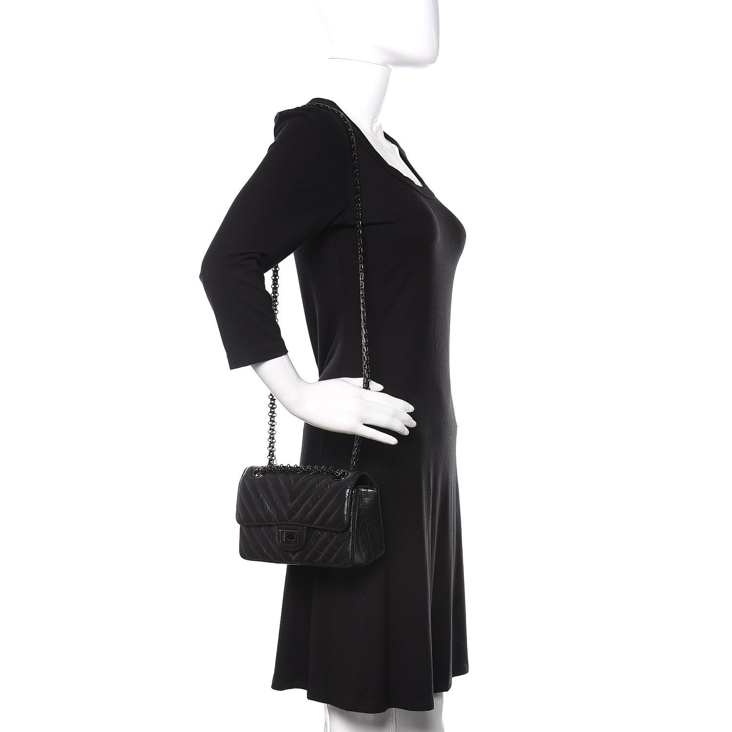 Chanel Aged Calfskin Chevron Quilted 2.55 Reissue Mini Flap So Black 2 of 10