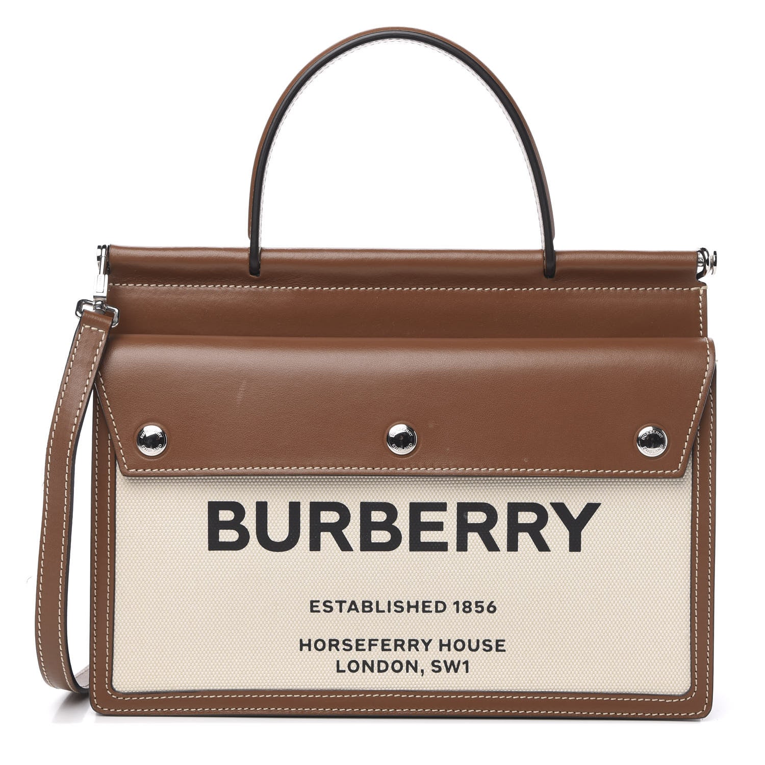 Burberry Smooth Calfskin Canvas Horseferry Print Small Title Bag with Pocket Natural Malt Brown 1 of 11