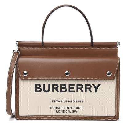Burberry Smooth Calfskin Canvas Horseferry Print Small Title Bag with Pocket Natural Malt Brown 1 of 11