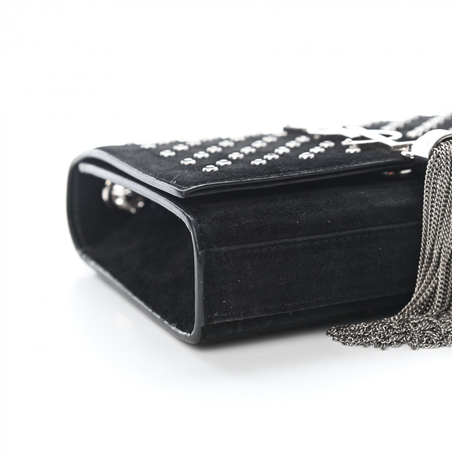 Saint Laurent Suede Crystal Studded Small Classic Monogram Kate Tassel Satchel Black 7 of 8
