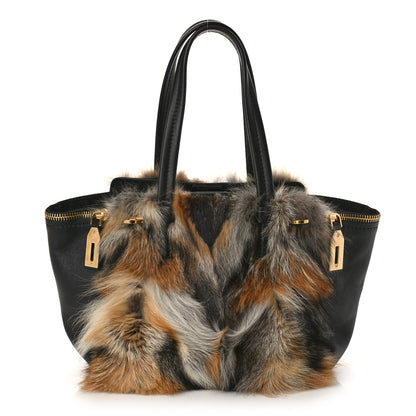 Salvatore Ferragamo Calfskin Fox Fur Medium Verve Double Zip Tote Black Multicolor 1 of 8