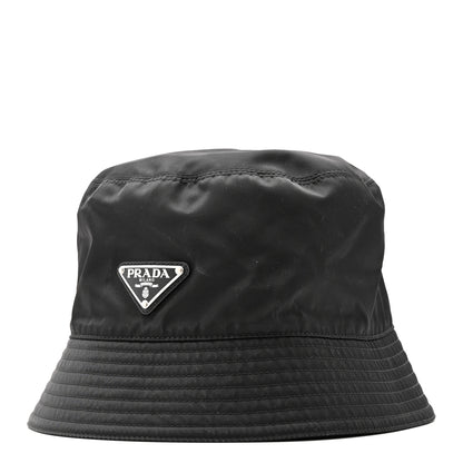 Prada Re-Nylon Metal Triangle Logo Mens Bucket Hat L Black 1 of 9