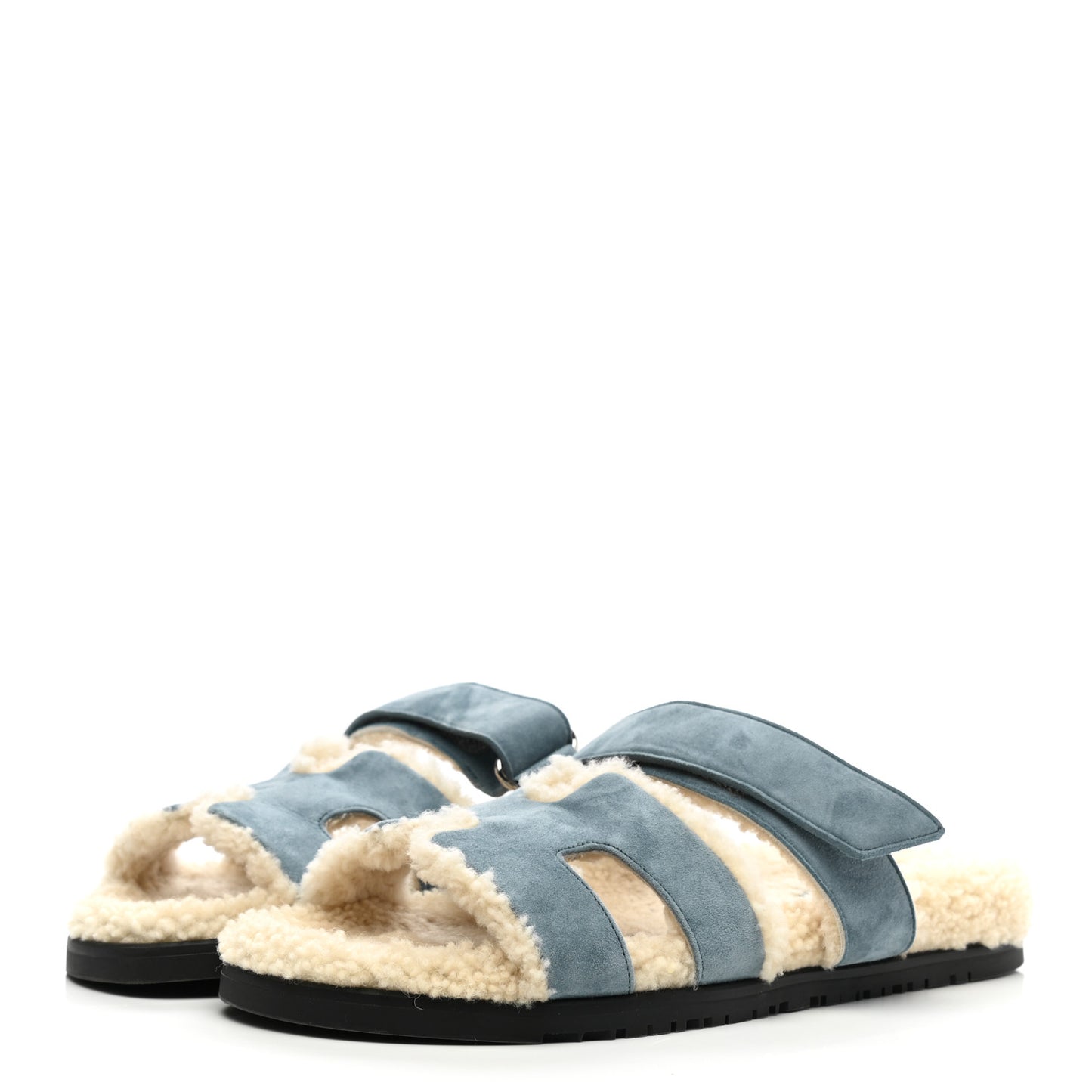 Suede Goatskin Woolskin Womens Chypre Sandals 40.5 Bleu Pinede Ecru