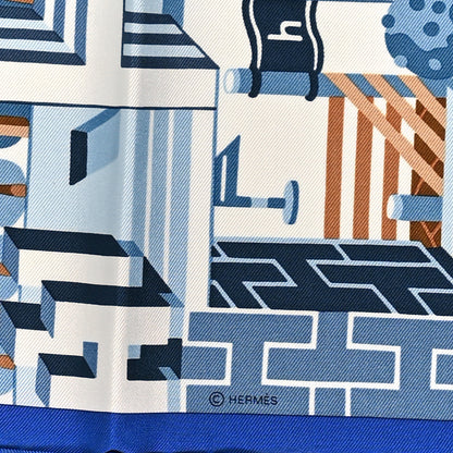 Hermes Silk Horse Club Detail Scarf 45 Bleu Moyen Ciel Jaune 3 of 3