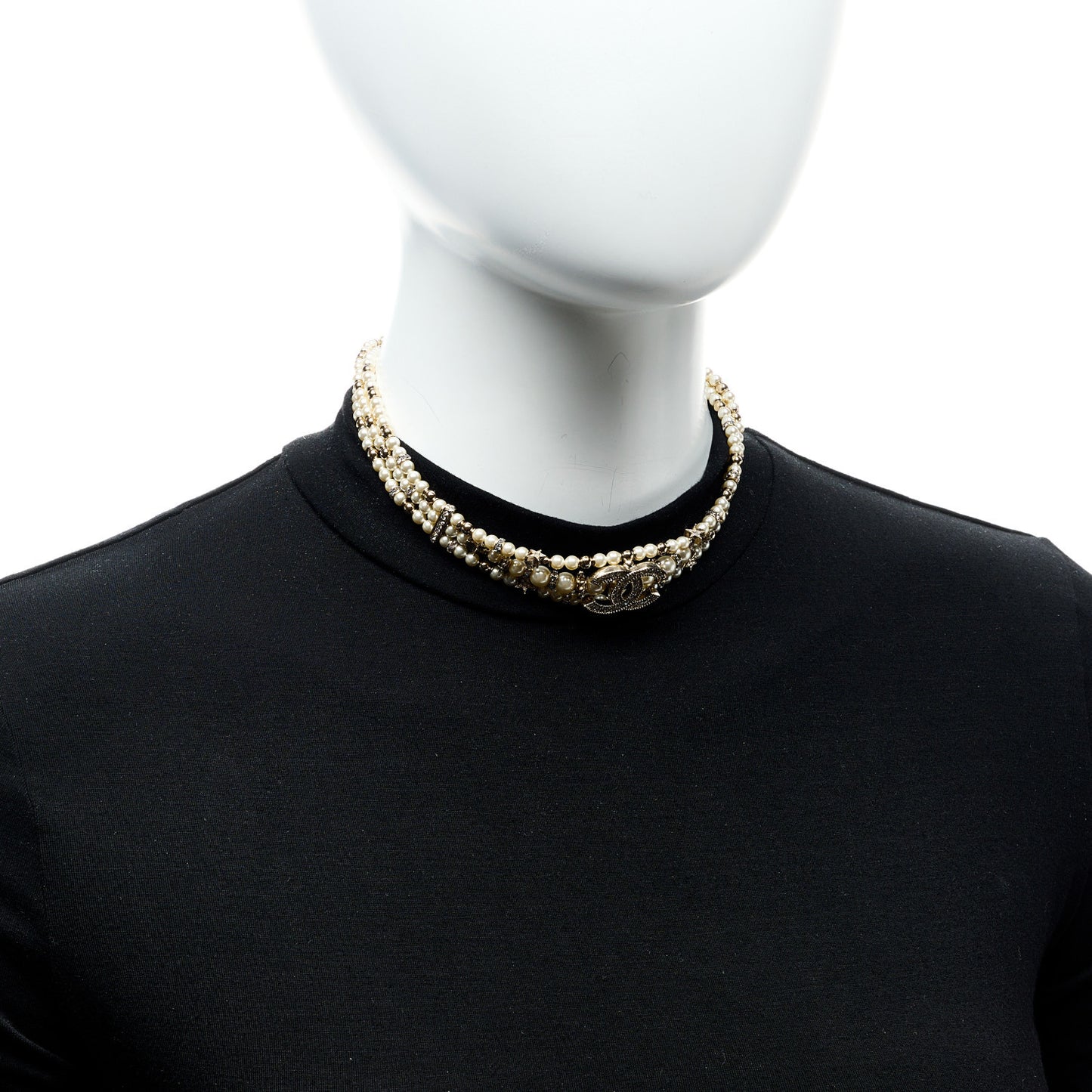 Pearl Crystal CC Star Choker Necklace Gold