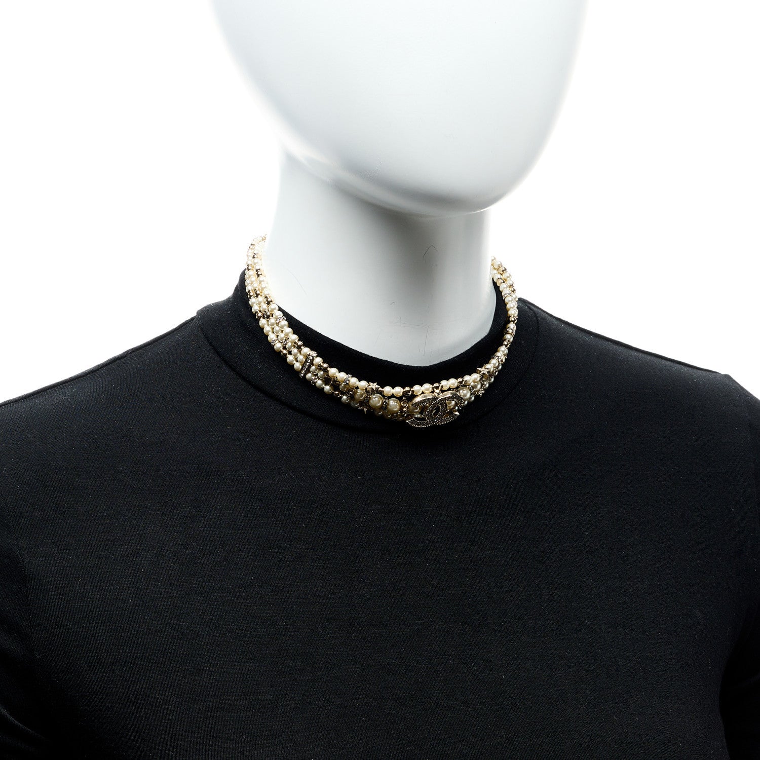 Chanel Pearl Crystal CC Star Choker Necklace Gold 2 of 5