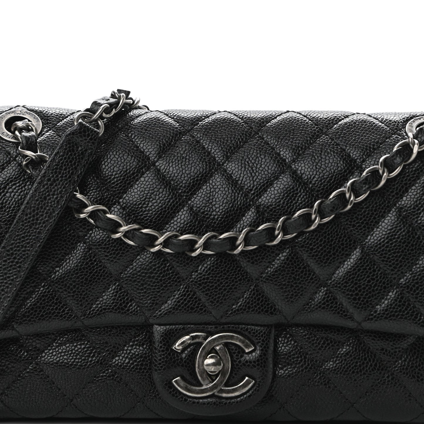 Iridescent Caviar Quilted Small Chic Flap Black