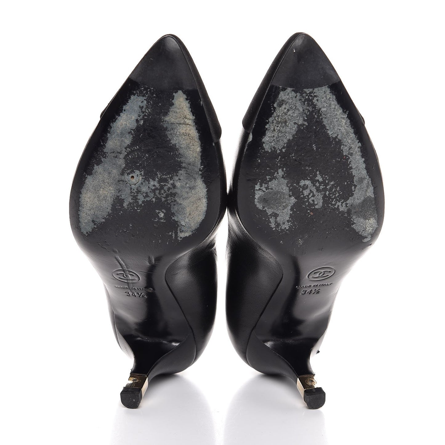 Lambskin Satin CC Cap Toe Kitten Heel Pumps 34.5 Black