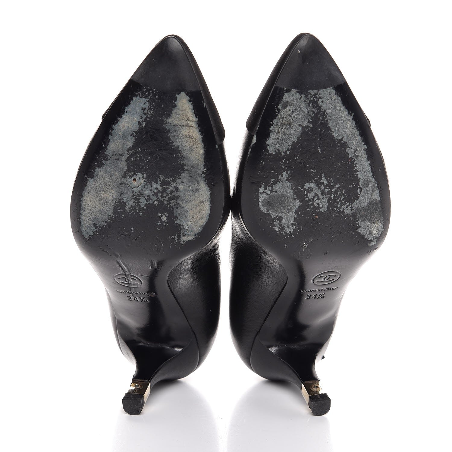 Chanel Lambskin Satin CC Cap Toe Kitten Heel Pumps 34.5 Black 7 of 12