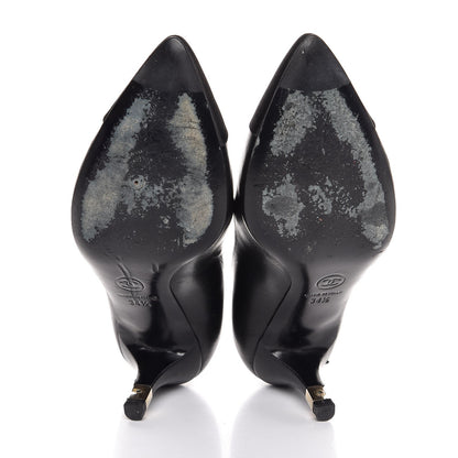 Chanel Lambskin Satin CC Cap Toe Kitten Heel Pumps 34.5 Black 7 of 12