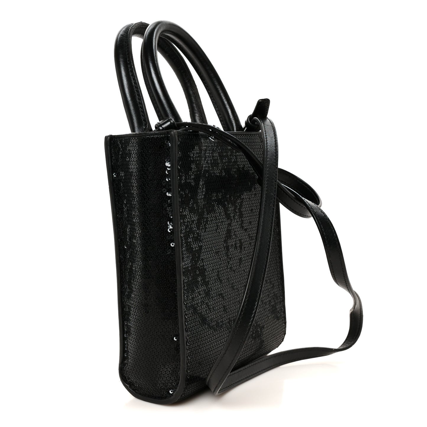 Sequin Calfskin Mini Vertical Cabas Black White
