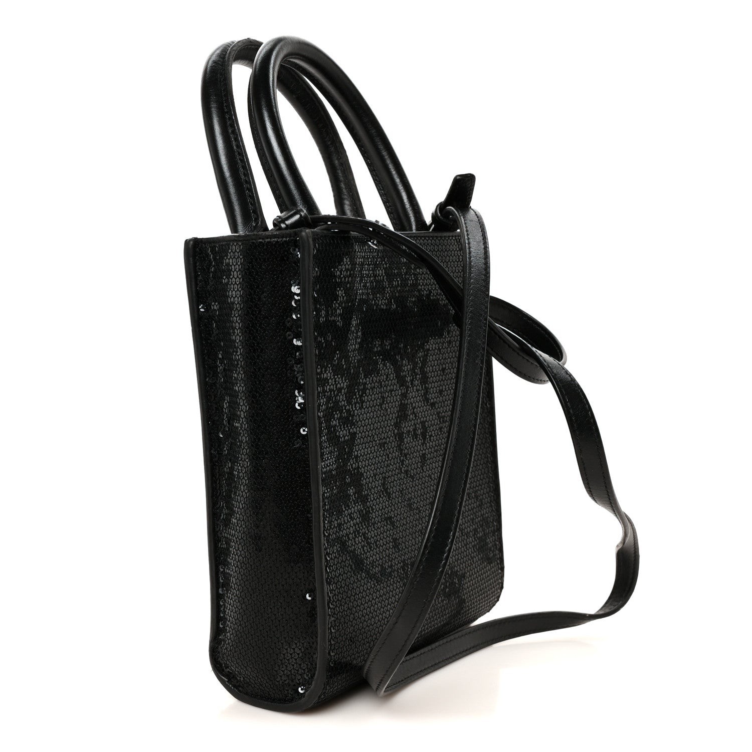 Celine Sequin Calfskin Mini Vertical Cabas Black White 3 of 11
