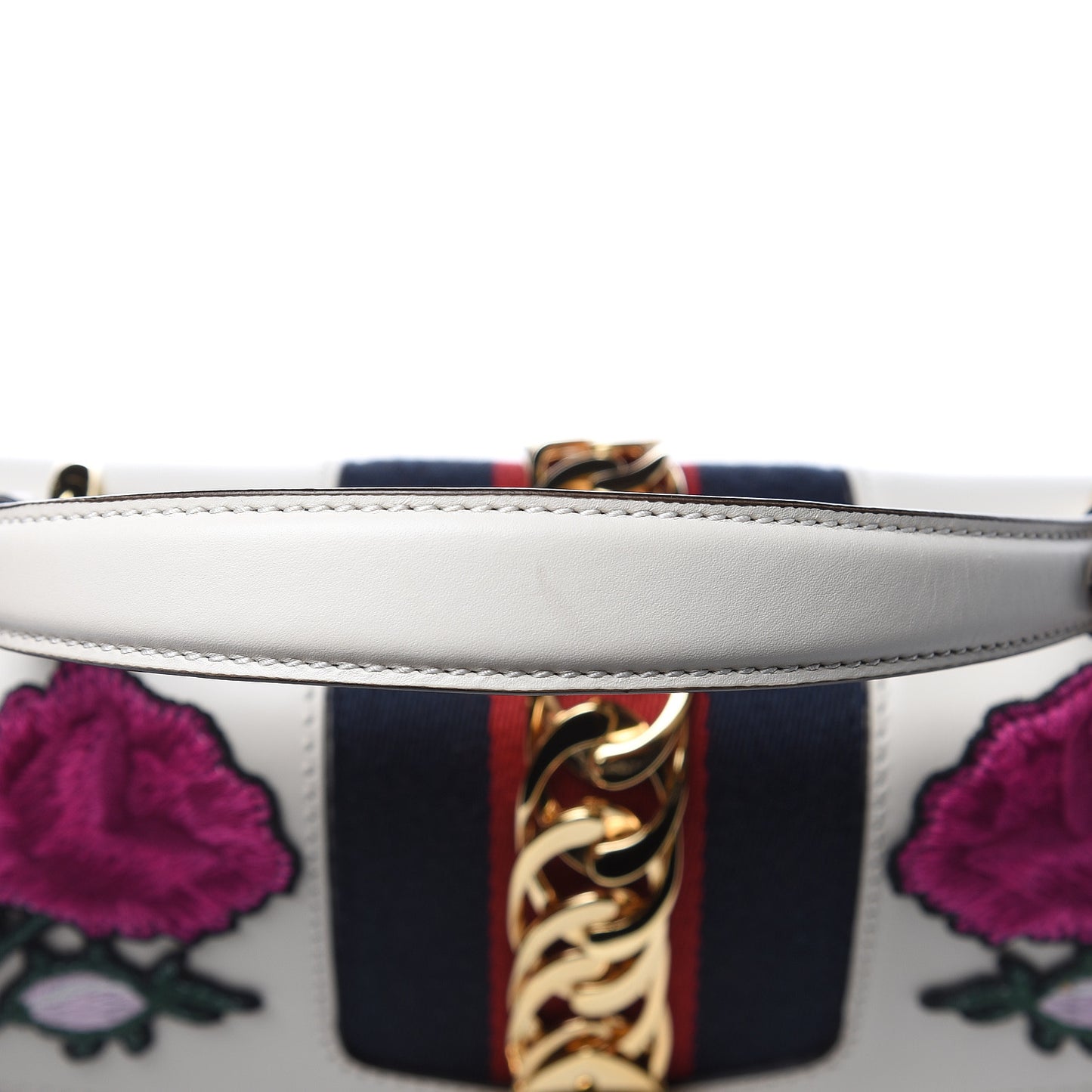 Calfskin Embroidered Medium Sylvie Top Handle Bag White