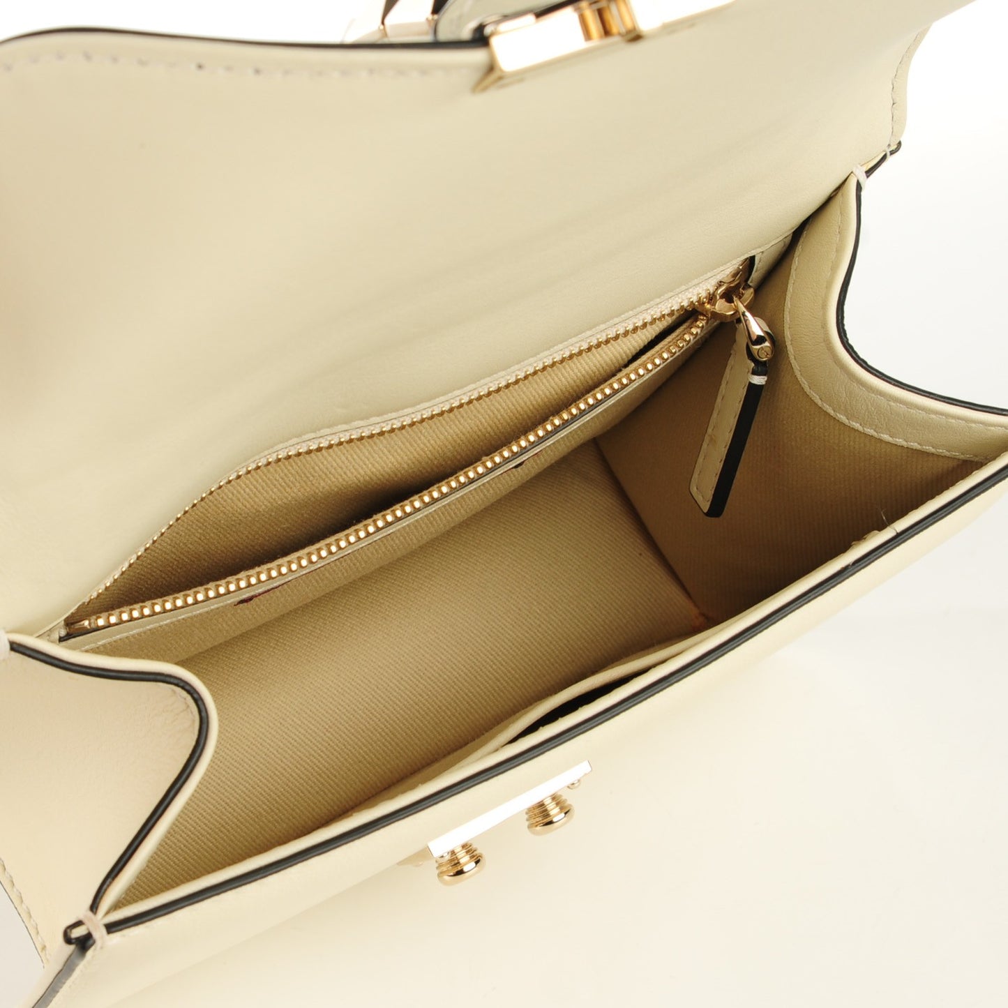 Vitello Small Glam Lock Rockstud Flap Ivory