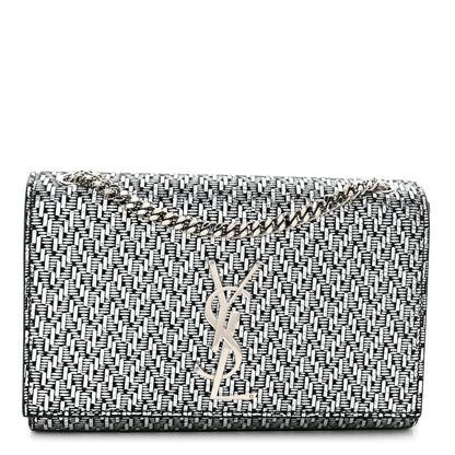 Saint Laurent Metallic Calfskin Chevron Small Monogram Kate Satchel Black Argento 1 of 9
