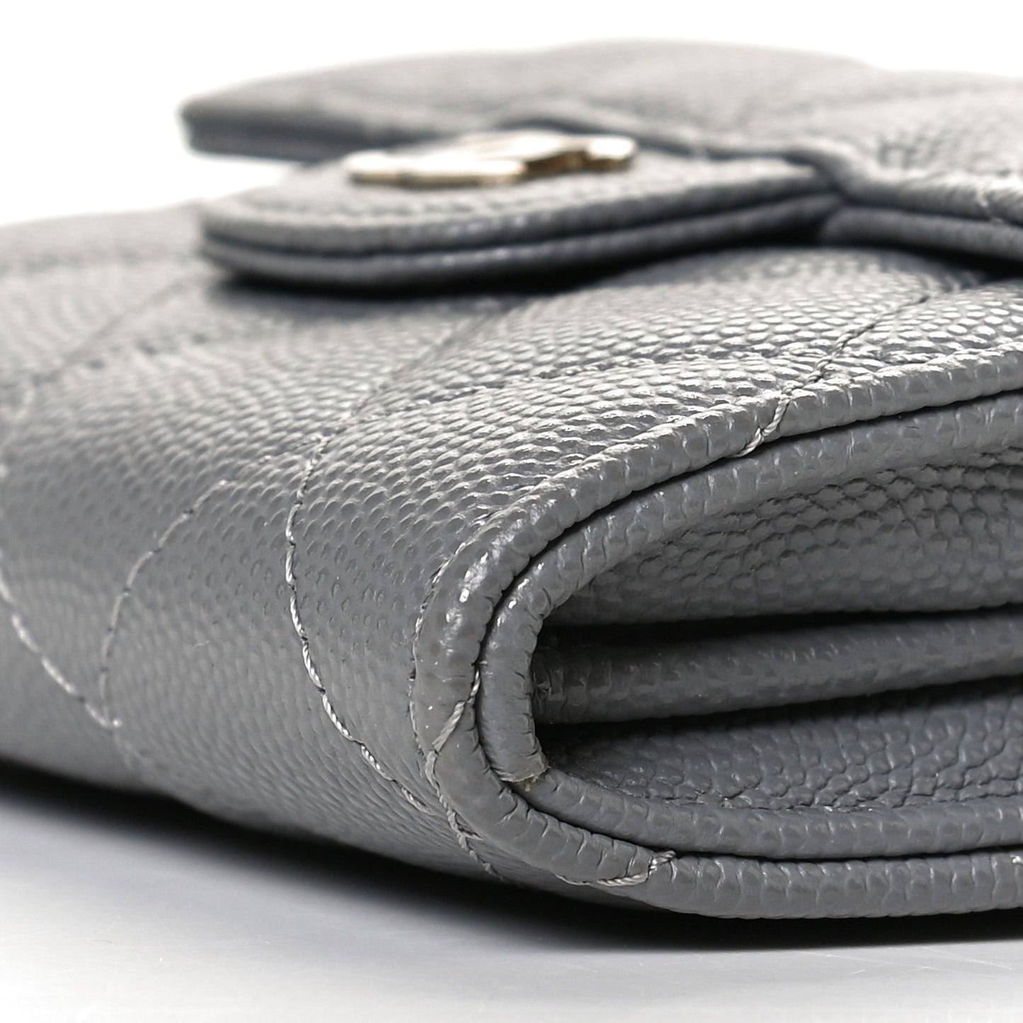Caviar Quilted Flap Card Holder Wallet Dark Grey