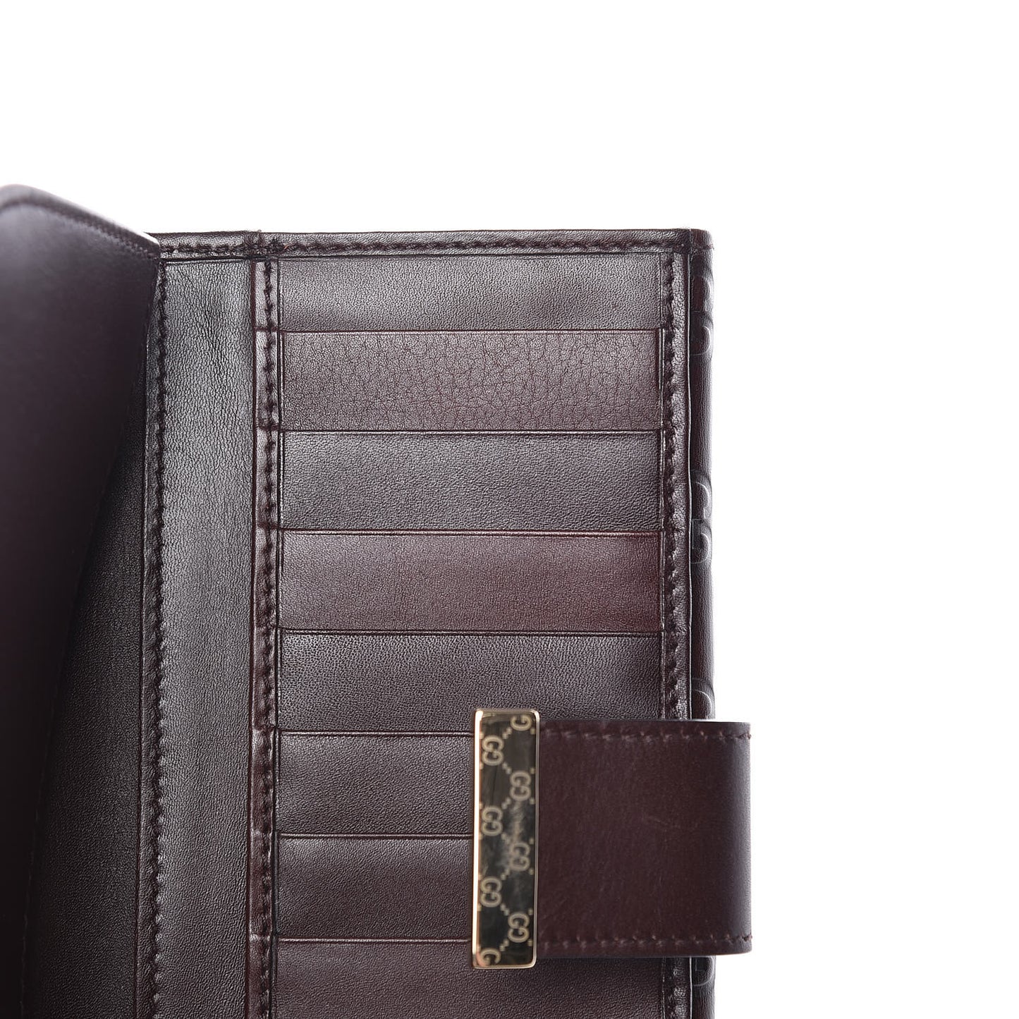 Guccissima Margaux Calfskin Icon Bar Continental Flap Wallet Chocolate