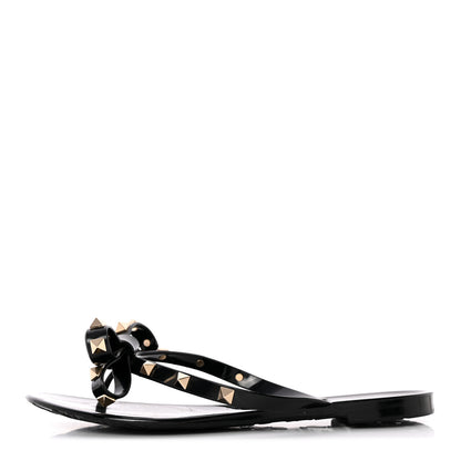Valentino Garavani PVC Jelly Rockstud Bow Thong Sandals 36 Black 1 of 10