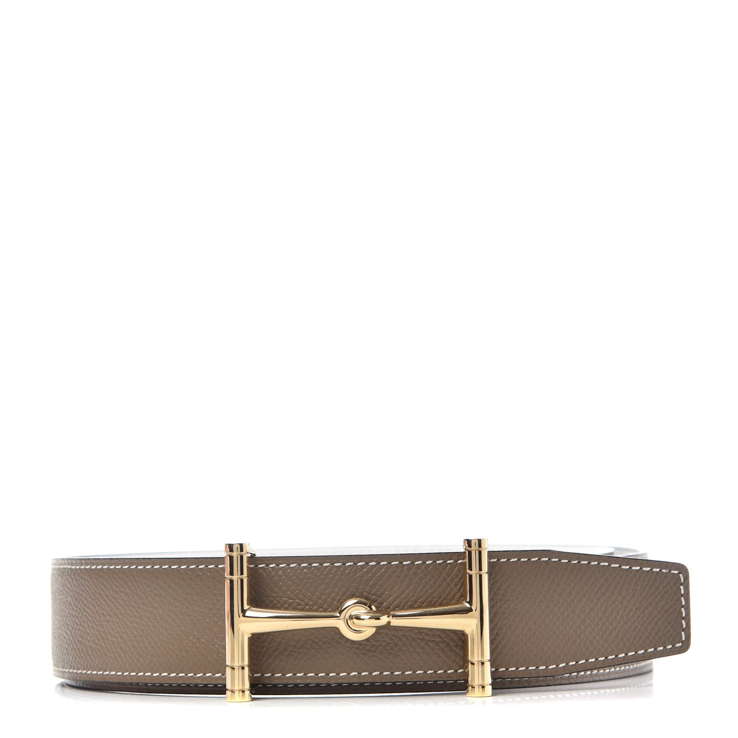 Hermes Epsom 32mm H Hippique Belt 85 Etoupe White 1 of 7