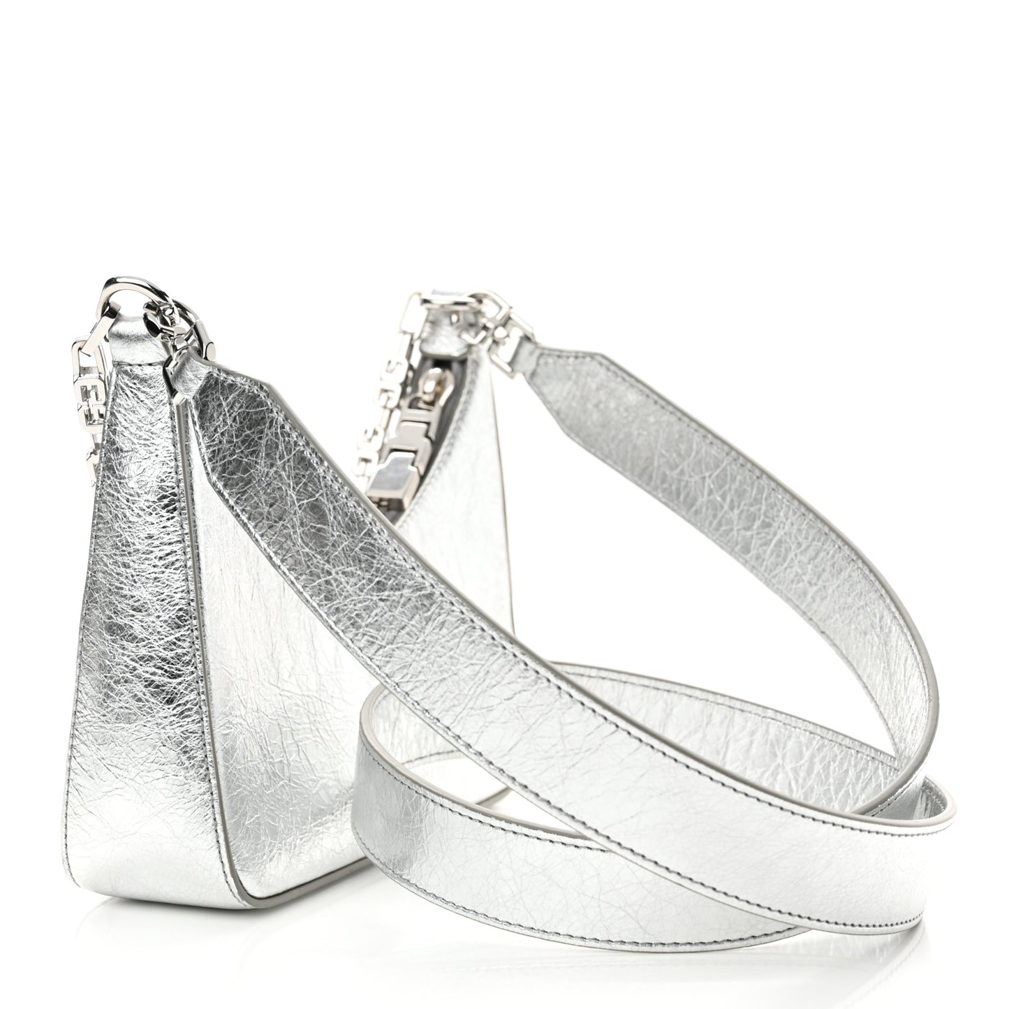 Metallic Calfskin Mini Moon Cut Out Shoulder Bag Silver