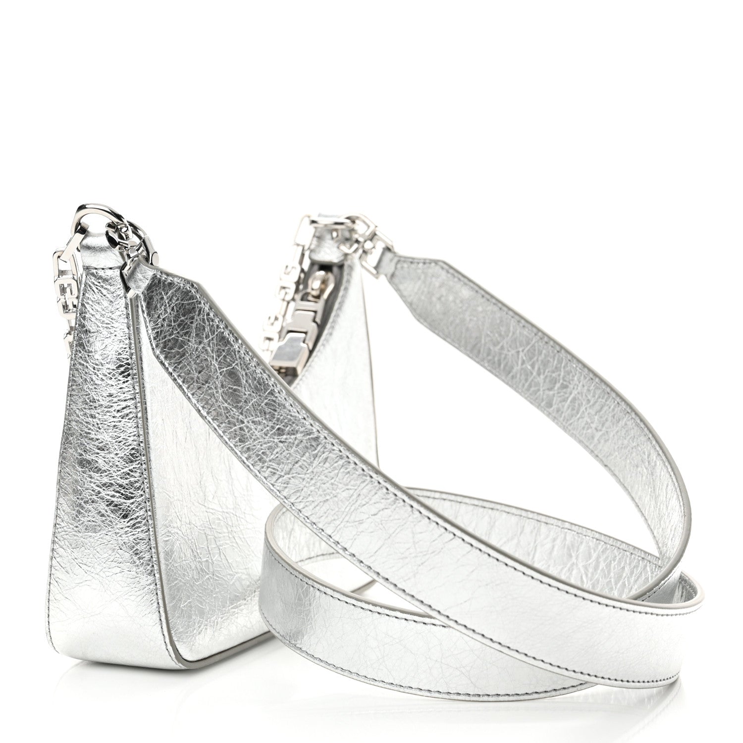 Givenchy Metallic Calfskin Mini Moon Cut Out Shoulder Bag Silver 3 of 10