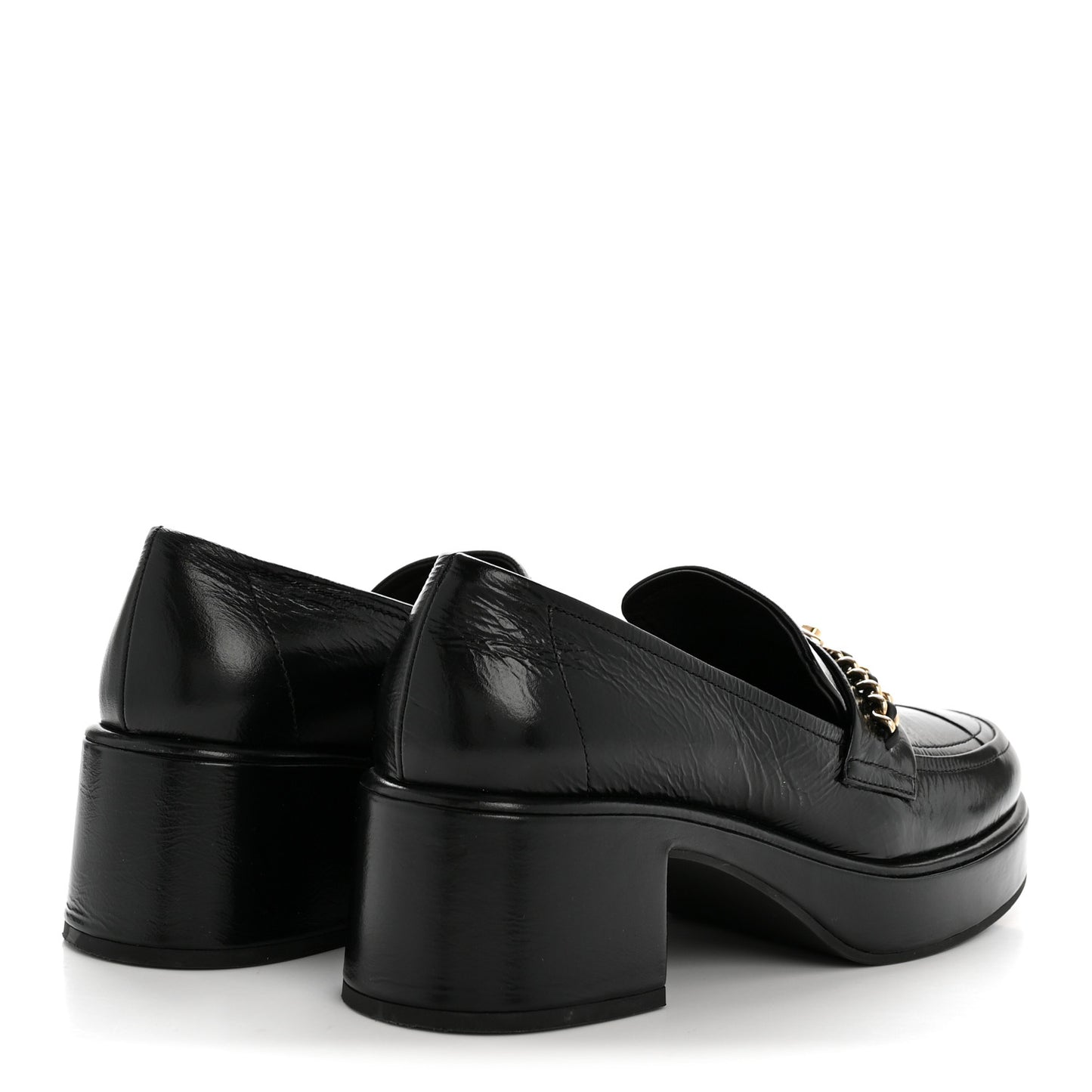 Shiny Calfskin Logo Loafers 38 Black
