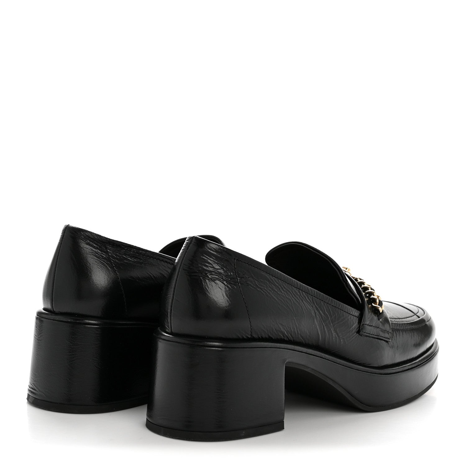 Chanel Shiny Calfskin Logo Loafers 38 Black 5 of 12