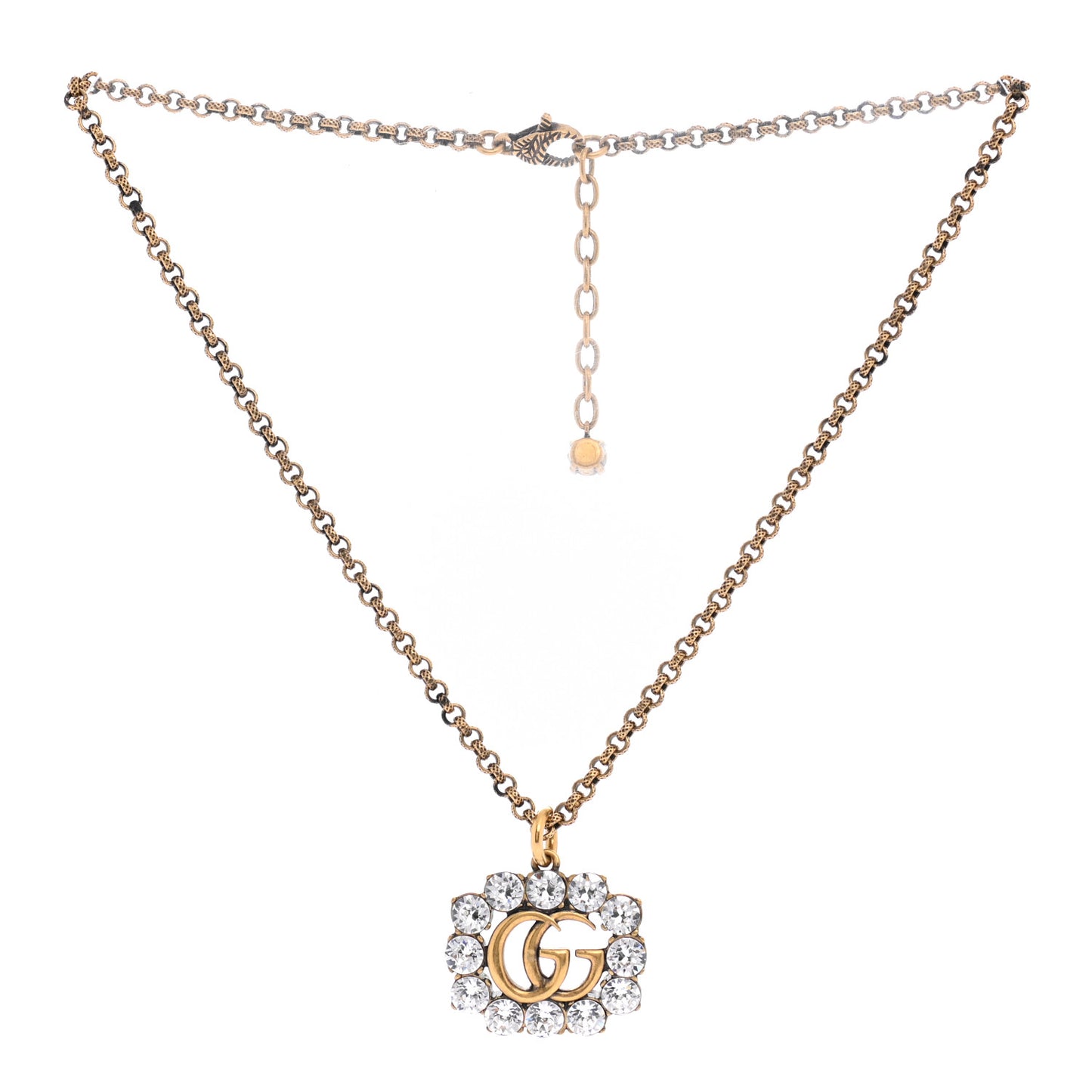 Crystal Embellished Double G Necklace Aged Gold
