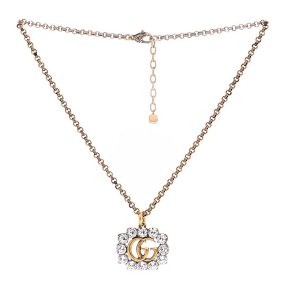 Gucci Crystal Embellished Double G Necklace Aged Gold 3 of 12