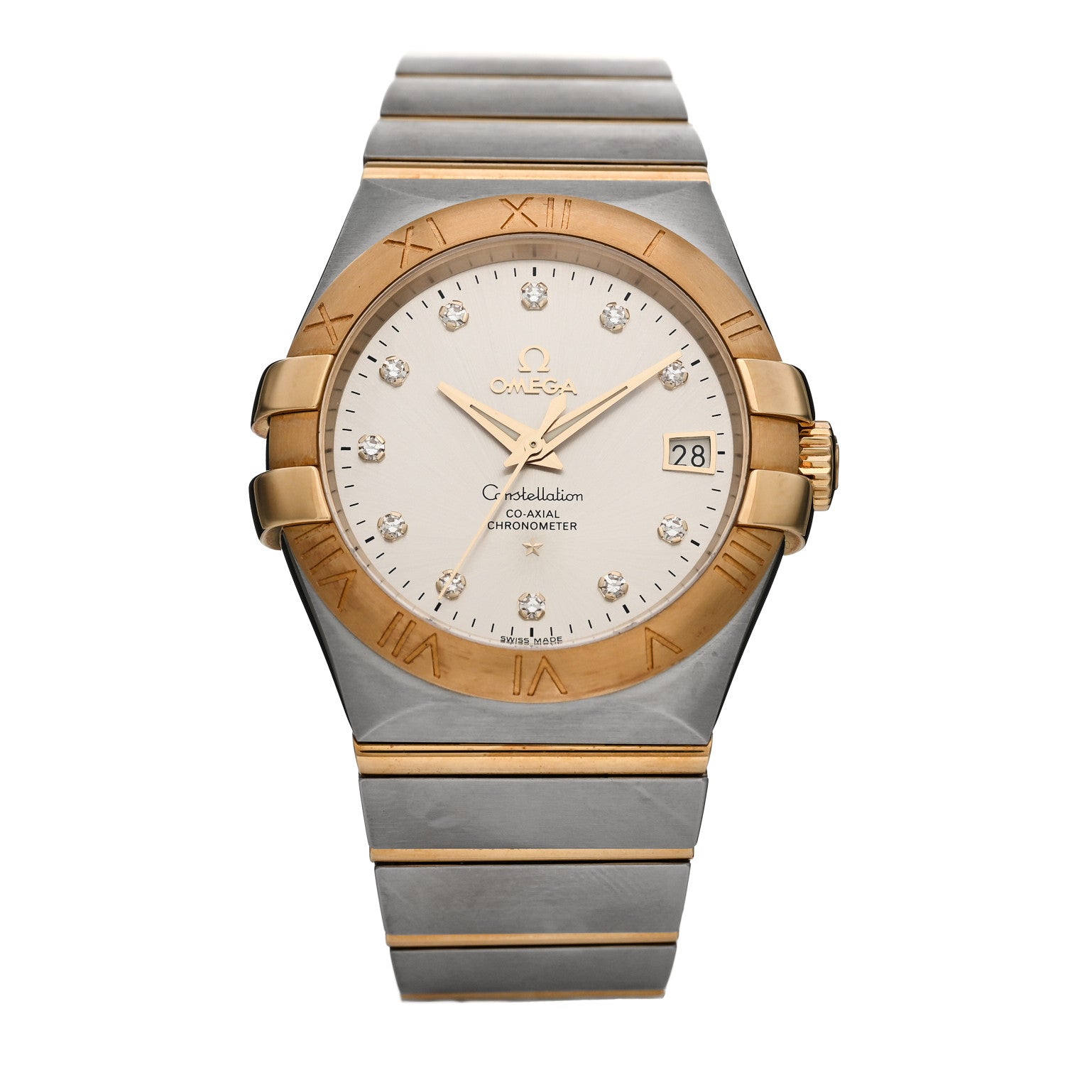 Omega Stainless Steel 18K Yellow Gold Diamond 35mm Constellation Co-Axial Automatic Watch Silver 123.20.35.20.52.002 1 of 5