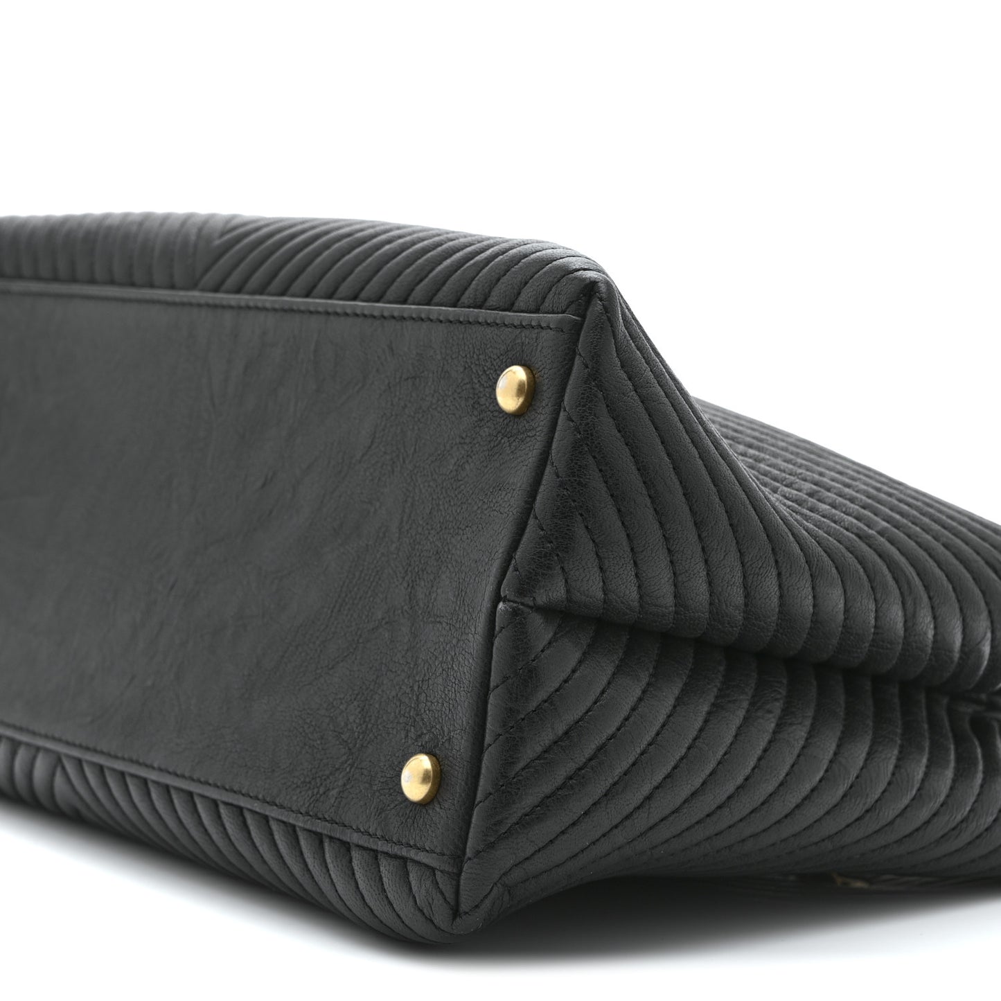 Wrinkled Lambskin Chevron Quilted Surpique Tote Black