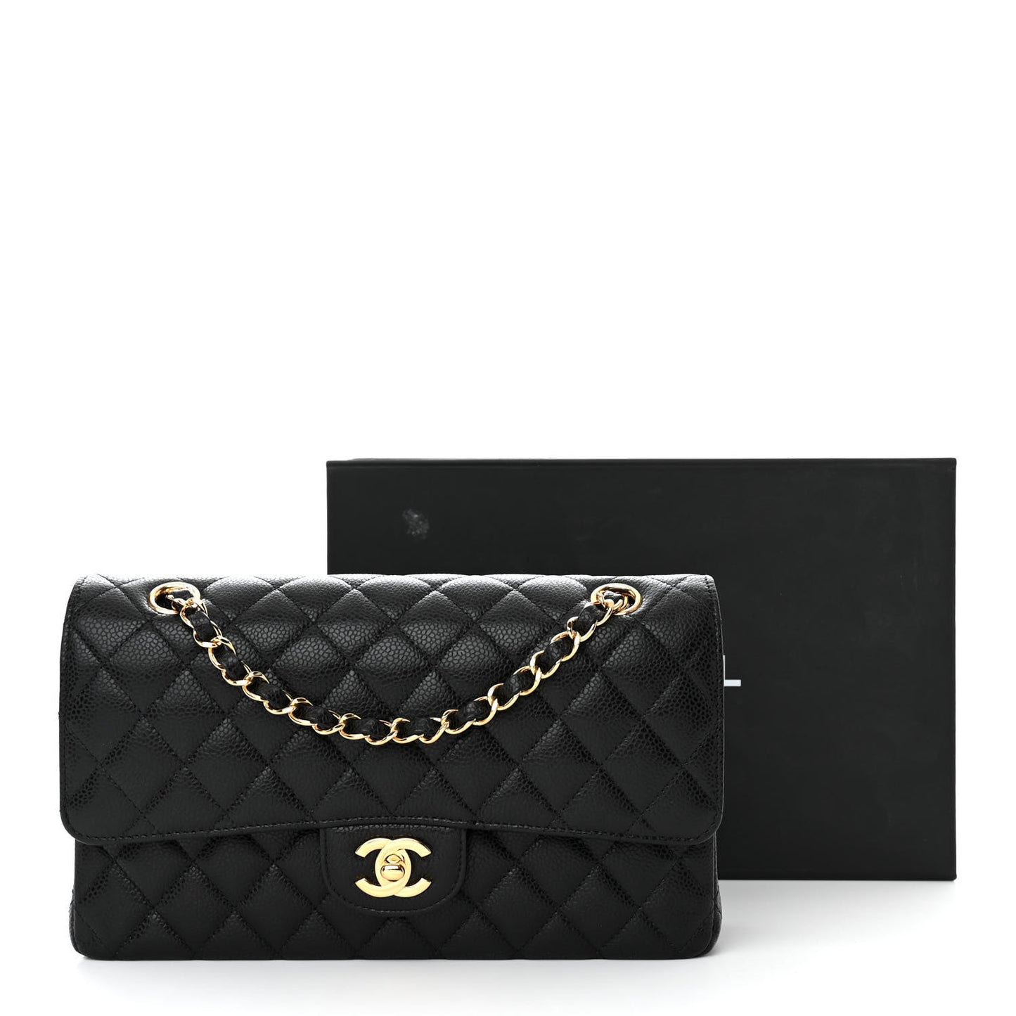 Caviar Quilted Medium Double Flap Black
