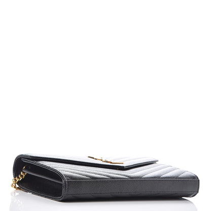 Saint Laurent Grain De Poudre Matelasse Chevron Monogram Chain Wallet Black 4 of 9