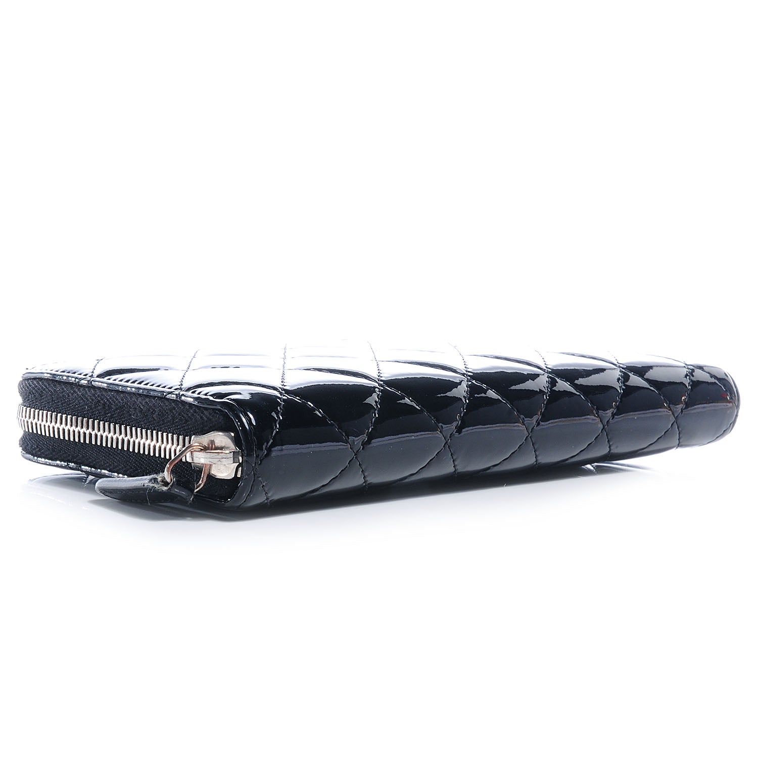 Chanel Patent Quilted Zip Around Wallet Black 4 of 9
