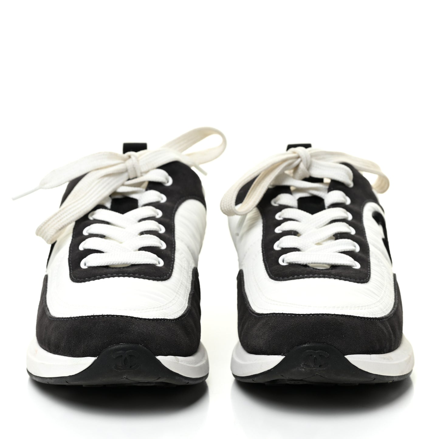 Nylon Suede Calfskin CC Sneakers 39.5 White Dark Grey