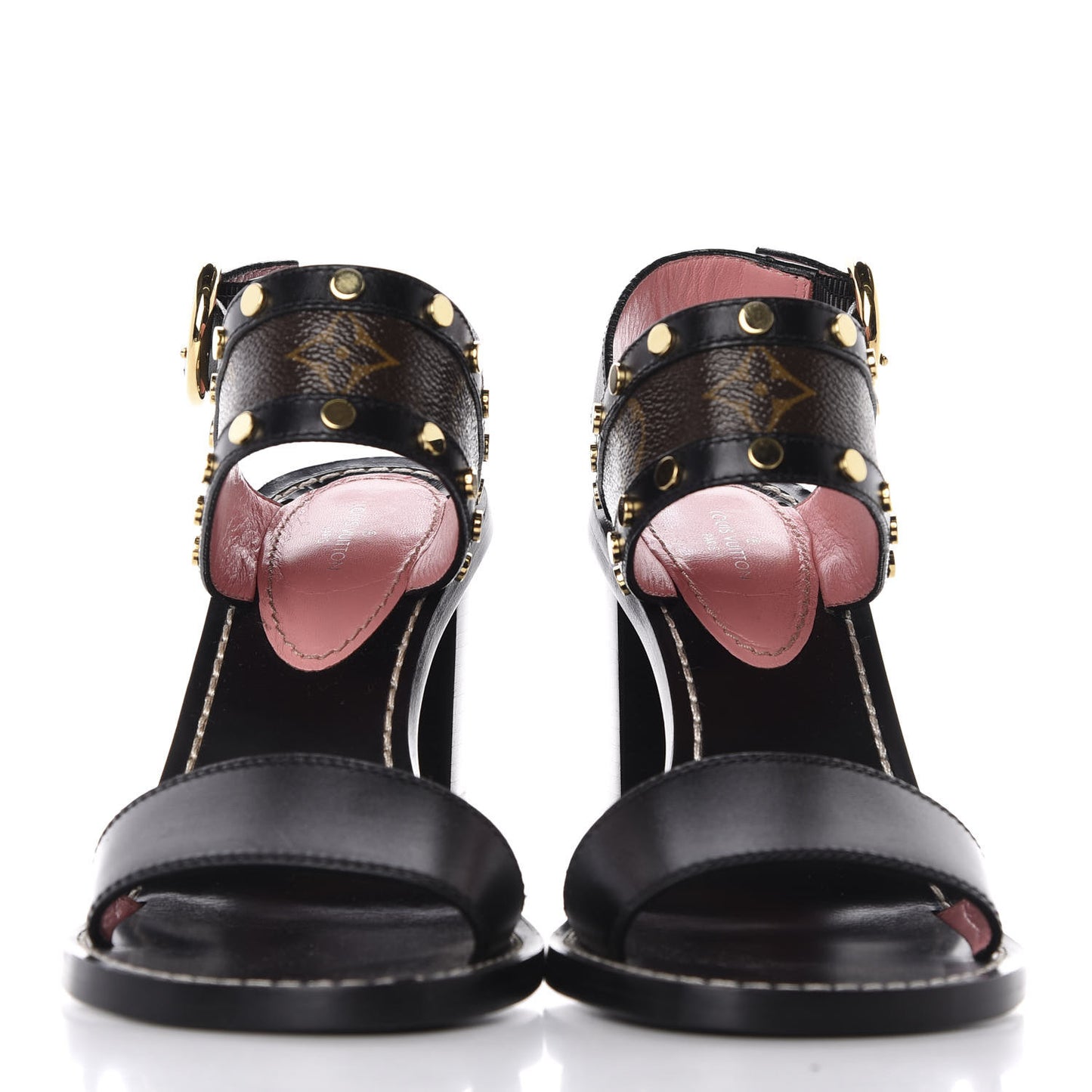 Calfskin Monogram Passenger Heeled Sandals 36 Black Rose