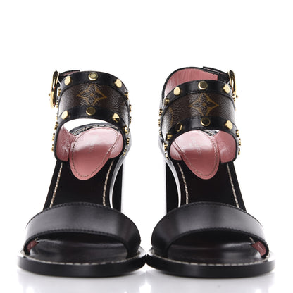 Louis Vuitton Calfskin Monogram Passenger Heeled Sandals 36 Black Rose 2 of 9
