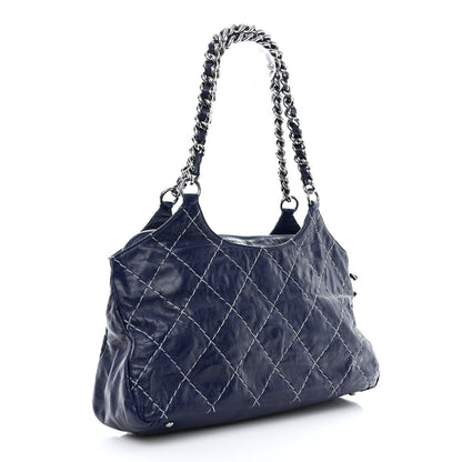 Chanel Glazed Goatskin Double Stitch Shoulder Bag Navy Blue 3 of 15